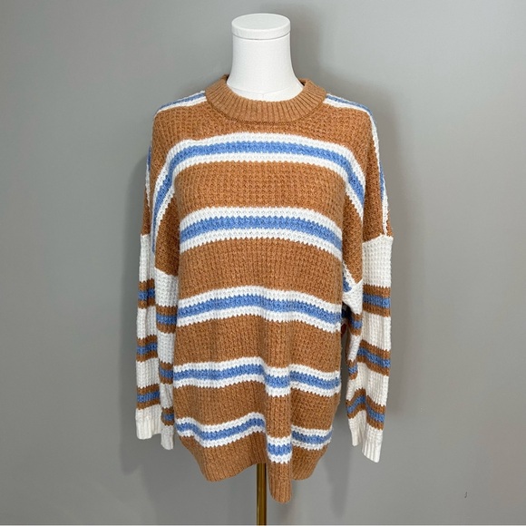 American Eagle Tan and Blue Striped Sweater Size M - Picture 2 of 9